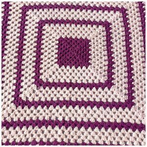 Vtg Afghan Granny Square Blanket 3’x5’  70s Crocheted Cottagecore Pink Purple